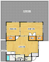 広島電鉄2系統 西観音町駅 徒歩10分の賃貸マンション 4階2LDKの間取り