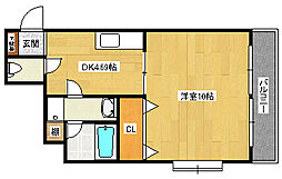 広島電鉄1系統 宇品2丁目駅 徒歩1分の賃貸マンション 5階1DKの間取り