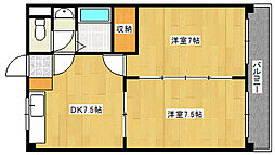 JR山陽本線 西広島駅 徒歩23分の賃貸マンション 1階2DKの間取り