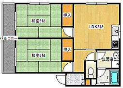 広島電鉄宮島線 草津駅 徒歩8分の賃貸マンション 2階2LDKの間取り