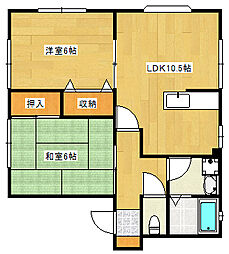JR山陽本線 向洋駅 徒歩25分の賃貸アパート 1階2LDKの間取り