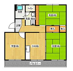 広島県安芸郡府中町八幡4丁目の賃貸マンション 2階3DKの間取り