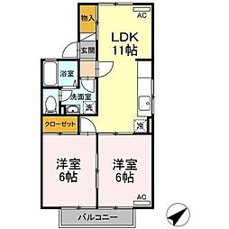 JR可部線 河戸帆待川駅 徒歩29分の賃貸アパート 2階2LDKの間取り