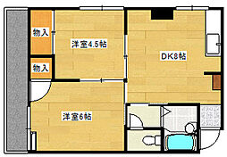 広島電鉄2系統 天満町駅 徒歩7分の賃貸マンション 2階2DKの間取り