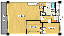 広島電鉄5系統 比治山下駅 徒歩19分の賃貸マンション 4階2LDKの間取り