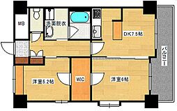 広島電鉄2系統 西観音町駅 徒歩11分の賃貸マンション 4階2DKの間取り