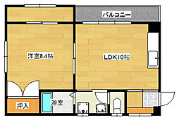 広島高速交通アストラムライン 牛田駅 徒歩15分の賃貸マンション 2階1LDKの間取り