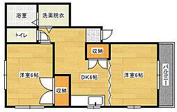 JR呉線 向洋駅 徒歩20分の賃貸アパート 1階2DKの間取り