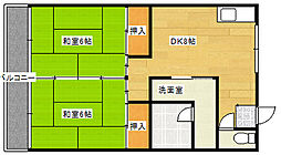 広島電鉄2系統 西観音町駅 徒歩13分の賃貸アパート 2階2DKの間取り