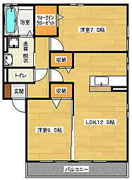 JR可部線 下祇園駅 徒歩19分の賃貸アパート 2階2LDKの間取り