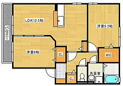 JR可部線 安芸長束駅 徒歩20分の賃貸アパート 2階2LDKの間取り