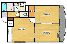 広島電鉄宮島線 古江駅 徒歩11分の賃貸マンション 3階2DKの間取り