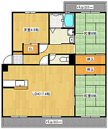 広島電鉄宮島線 修大協創中高前駅 徒歩20分の賃貸マンション 4階3LDKの間取り
