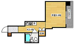 広島電鉄2系統 西観音町駅 徒歩6分の賃貸マンション 5階ワンルームの間取り