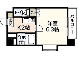 広島電鉄2系統 観音町駅 徒歩4分の賃貸マンション 5階1Kの間取り