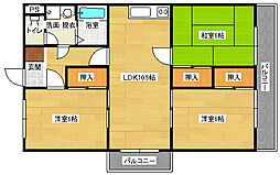 JR可部線 緑井駅 徒歩7分の賃貸マンション 1階3LDKの間取り