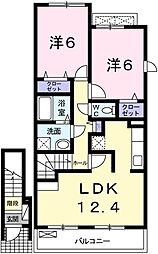 JR可部線 中島駅 徒歩10分の賃貸アパート 2階2LDKの間取り