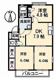 JR芸備線 上深川駅 徒歩13分の賃貸アパート 1階3DKの間取り