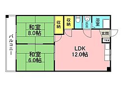 広島電鉄2系統 土橋駅 徒歩1分の賃貸マンション 3階2LDKの間取り