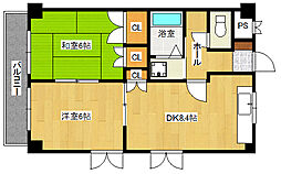 JR山陽本線 向洋駅 徒歩22分の賃貸マンション 3階2DKの間取り