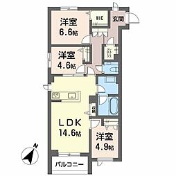 JR可部線 梅林駅 徒歩9分の賃貸マンション 3階3LDKの間取り