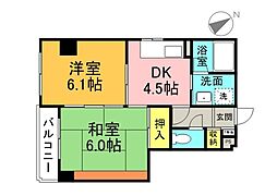 広島電鉄2系統 小網町駅 徒歩5分の賃貸マンション 2階2DKの間取り