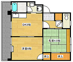 広島電鉄8系統 舟入川口町駅 徒歩16分の賃貸マンション 3階2DKの間取り