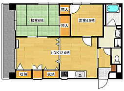 広島電鉄宮島線 草津駅 徒歩13分の賃貸マンション 4階2LDKの間取り