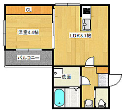 広島電鉄宮島線 草津南駅 徒歩5分の賃貸アパート 3階1LDKの間取り