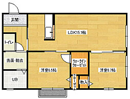 広島高速交通アストラムライン 上安駅 徒歩5分の賃貸アパート 3階2LDKの間取り
