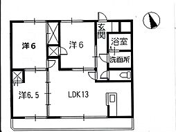 JR芸備線 矢賀駅 徒歩14分の賃貸マンション 2階3LDKの間取り