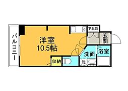 広島電鉄8系統 舟入本町駅 徒歩4分の賃貸マンション 2階ワンルームの間取り
