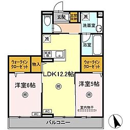 JR可部線 下祇園駅 徒歩8分の賃貸アパート 2階2LDKの間取り