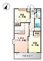 JR可部線 下祇園駅 徒歩23分の賃貸アパート 2階2LDKの間取り