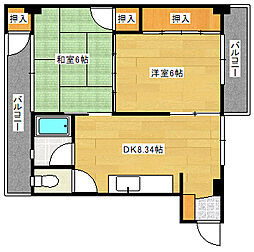 JR呉線 向洋駅 徒歩23分の賃貸アパート 3階2DKの間取り
