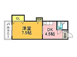 広島電鉄8系統 舟入南駅 徒歩6分の賃貸マンション 3階1DKの間取り