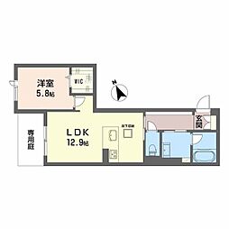 広島電鉄8系統 江波駅 徒歩3分の賃貸マンション 1階1LDKの間取り