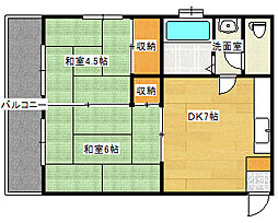 広島電鉄2系統 観音町駅 徒歩10分の賃貸マンション 2階2DKの間取り