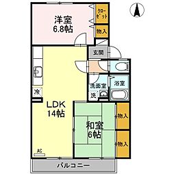 広島高速交通アストラムライン 中筋駅 徒歩7分の賃貸アパート 1階2LDKの間取り