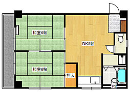 広島電鉄宮島線 東高須駅 徒歩4分の賃貸マンション 3階2DKの間取り