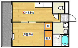 広島電鉄宮島線 古江駅 徒歩5分の賃貸マンション 2階1DKの間取り