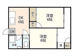 広島電鉄宮島線 草津駅 徒歩5分の賃貸マンション 2階2DKの間取り