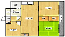JR可部線 緑井駅 徒歩6分の賃貸マンション 3階3LDKの間取り