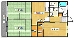 JR可部線 下祇園駅 徒歩10分の賃貸マンション 2階3DKの間取り