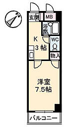 広島電鉄9系統 白島駅 徒歩13分の賃貸マンション 5階1Kの間取り