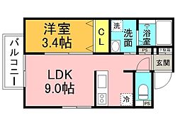 広島電鉄1系統 日赤病院前駅 徒歩11分の賃貸アパート 3階1LDKの間取り