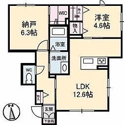 JR呉線 天神川駅 徒歩18分の賃貸アパート 1階1SLDKの間取り