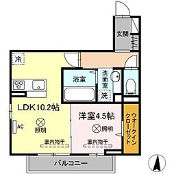 JR可部線 下祇園駅 徒歩17分の賃貸アパート 2階1LDKの間取り