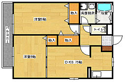 JR呉線 海田市駅 徒歩8分の賃貸アパート 1階2DKの間取り