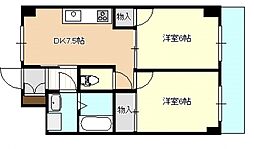 広島高速交通アストラムライン 西原駅 徒歩8分の賃貸マンション 4階2DKの間取り